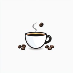 Obraz premium Hot Coffee Cup with Floating Bean and Steam Illustrating Perfect Morning Ritual for Coffee Lovers and Enthusiasts in a Minimalist Style