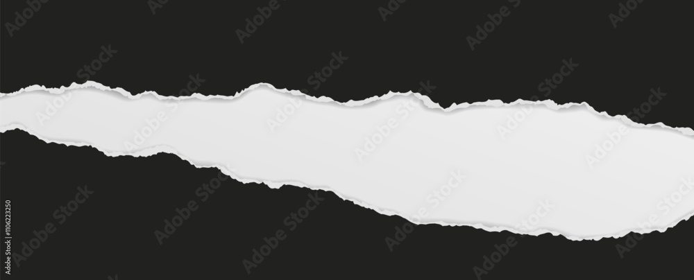 Poster black piece of paper with torn edges and soft shadow are on white background for text or ad.