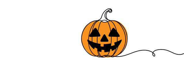 Pumpking single continuous one line out line vector art drawing and tattoo design.