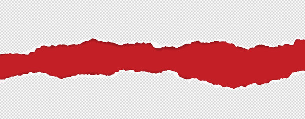 Squared pieces of paper with torn edges and soft shadow are on red background for text or ad.