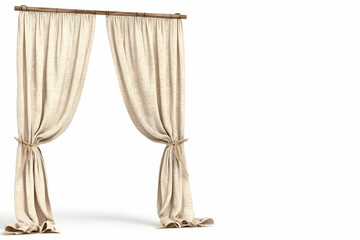 Elegant Plain Beige Curtains Hanging Gracefully on a Wooden Rod for Stylish Interior Decor