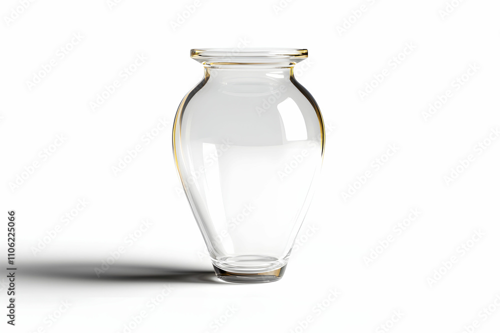 Poster elegant clear glass vase with smooth curves and simple design on a white background