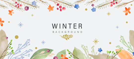 Festive winter background frame in watercolour style in vector.