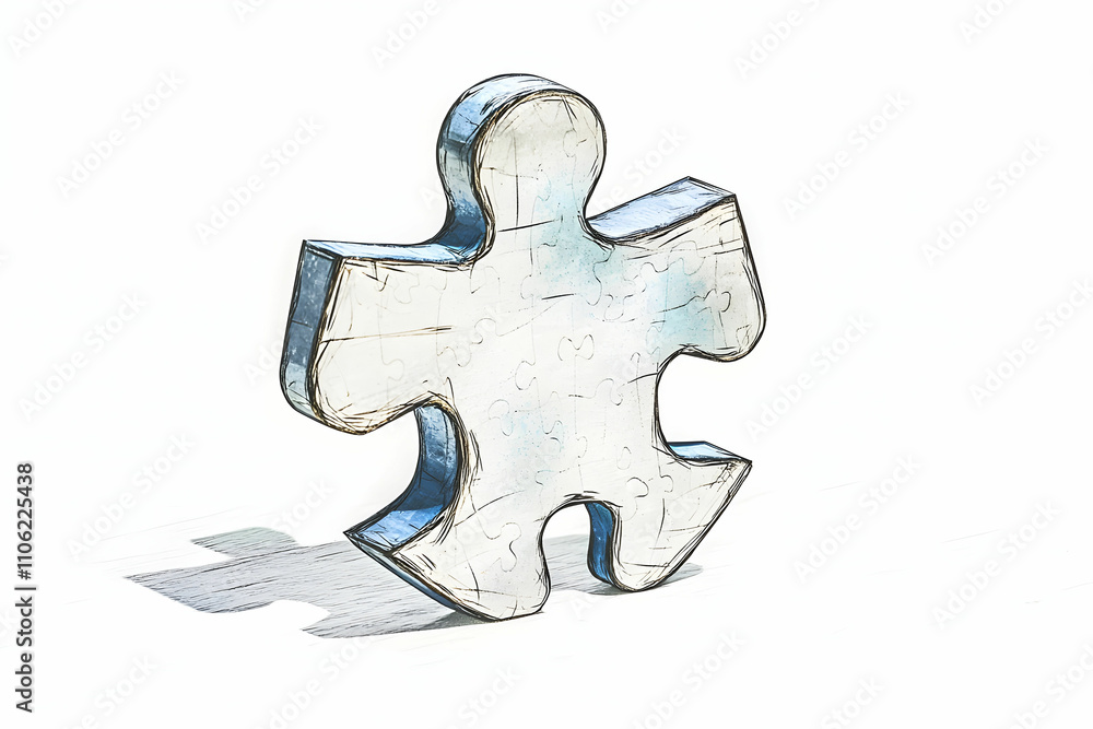 Poster artistic representation of a single puzzle piece with shadows on a white background