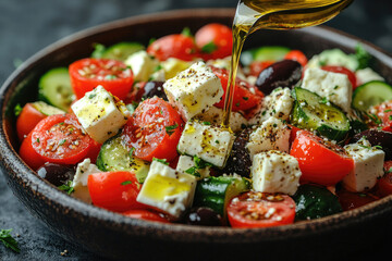 Fresh Greek Salad with Olive Oil Dressing