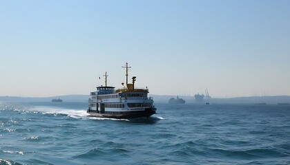 Naklejka premium Journey into the magnificence of ocean as the ship sails across the sky.