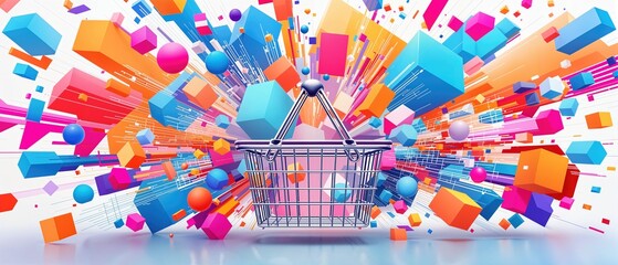 Fototapeta premium Shopping Basket Colorful Geometric Explosion
