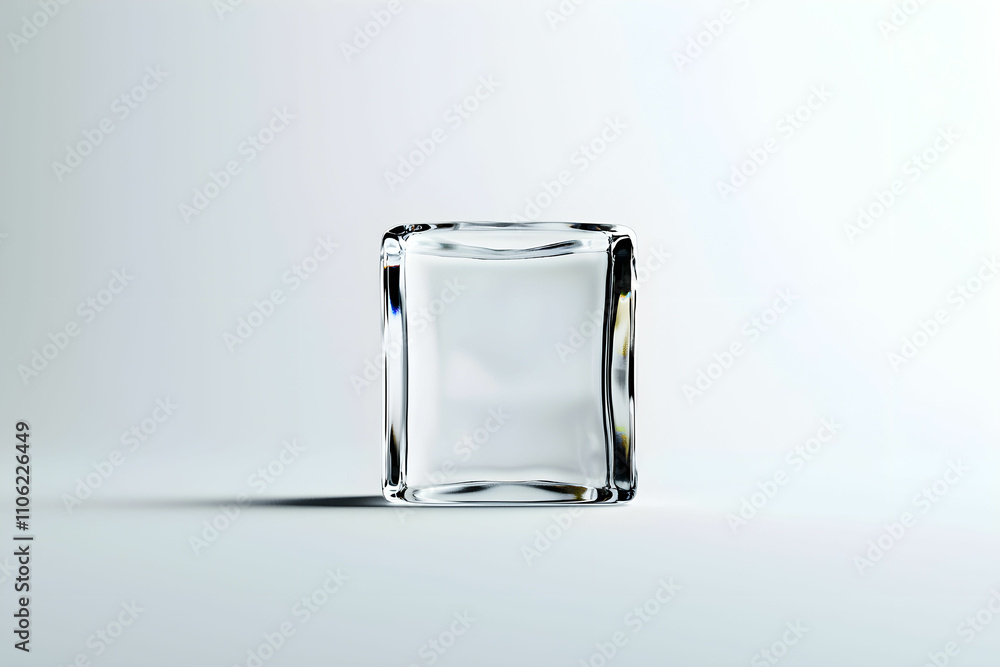 Poster transparent glass cube with smooth edges casting a soft shadow on a minimalist background