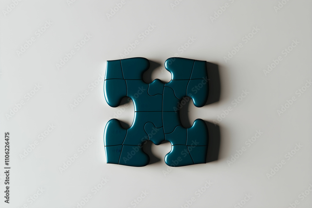 Poster creative blue puzzle piece isolated on a minimalist background for concept of problem solving and te