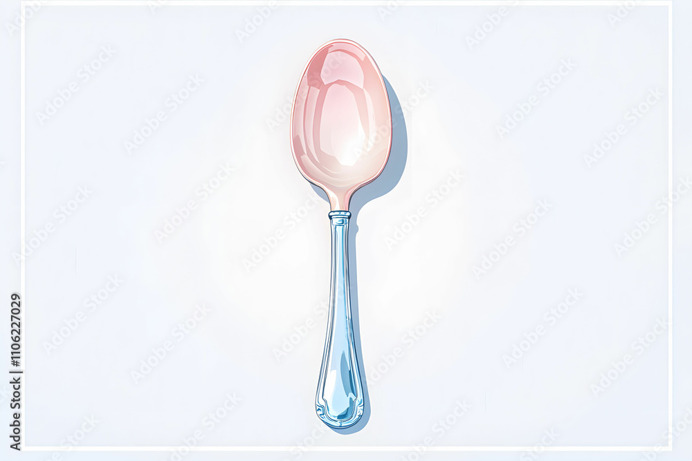 Poster Elegant and Reflective Spoon on a Light Background with Subtle Shadows and Highlights