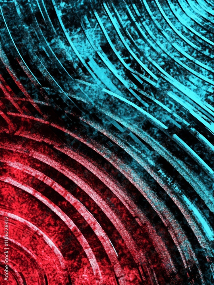Aufkleber dynamic abstract art with red and blue curved lines
