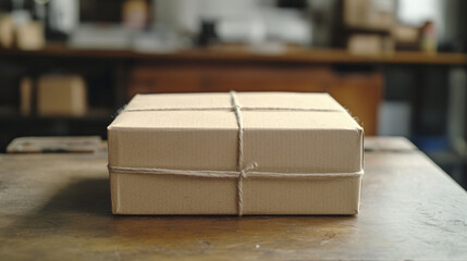 Sustainable Packaging: Brown Cardboard Box Tied with Jute Twine