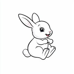 Cute Cartoon White Rabbit with Big Ears and Cheerful Expression, Ideal for Children's Illustrations, Easter Themes, and Fun Designs in Various Media