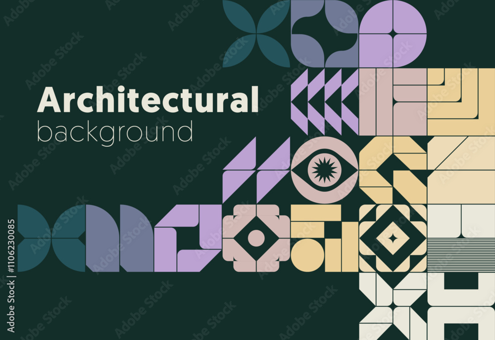 Sticker abstract background with retro-futuristic and geometric elements