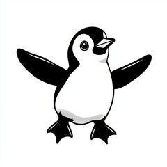 Obraz premium Cute cartoon penguin with outstretched wings, perfect for illustrating themes of joy, nature, wildlife, and winter scenes in children's books or playful designs