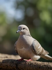 Happy dove on a blurry background.