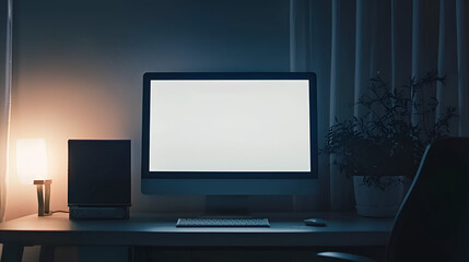 Fototapeta premium Blank Screen, Night Desk Setup