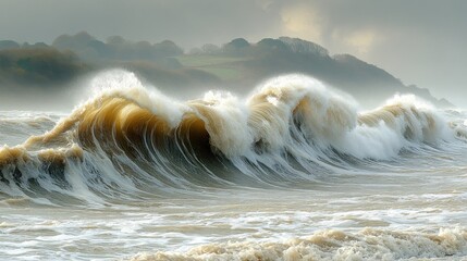 Dramatic ocean waves crashing on shore.