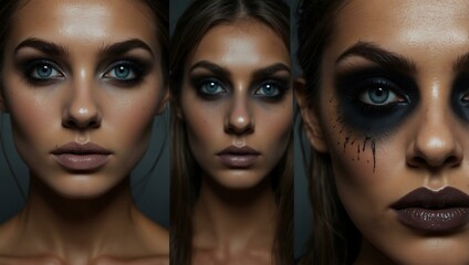 Naklejka premium Haunting Halloween makeup, dark themes for spooky effect.