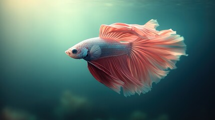 Fototapeta premium Elegant pink betta fish swimming underwater.