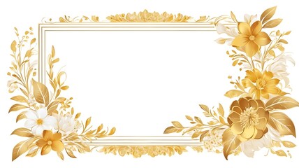 Golden border frame with flowers on a white background