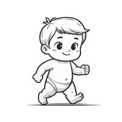 Adorable baby boy walking in diaper illustration, isolated vector illustration, cute toddler artwork, cheerful child concept