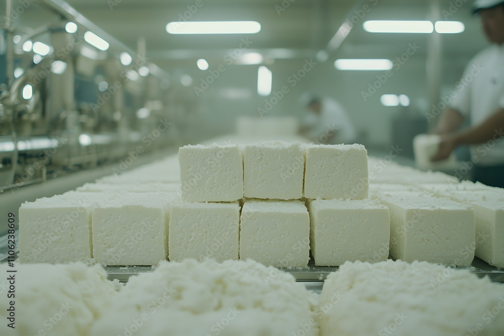 Aufkleber cheese production line is equipped with automated machinery, showcasing the efficient process of cur