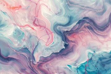 Obraz premium Fluid art acrylic painting mixing pink, turquoise and gold colors creating abstract texture