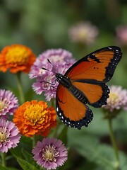 Obraz premium Heliconius hecale butterfly among vibrant flowers.