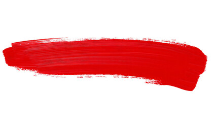 Bold red paint brush stroke with visible bristle texture on a transparent backdrop