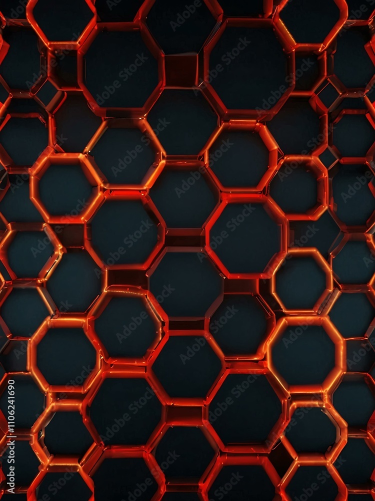 Poster hexagon pattern with glowing red edges.