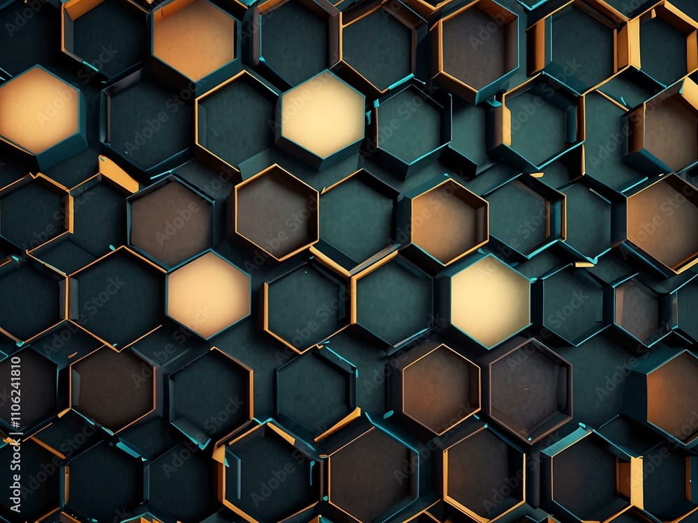 Poster hexagonal grid design with 3d cells.