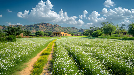 Obraz premium Cultivating Cumin: The Natural Beauty and Cultural Significance of Rajasthan's Spice Fields