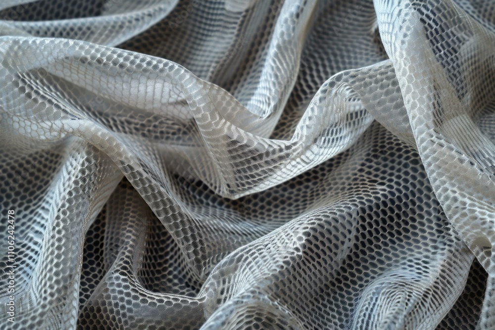 Poster white transparent fabric with cellular pattern forming elegant waves