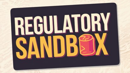 Fototapeta premium Vector graphic design featuring 'Regulatory Sandbox' text with playful colors for financial and tech industry presentations.