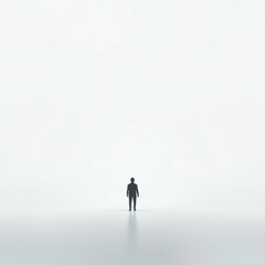Fototapeta premium Solitary figure, vast white space, distant view.