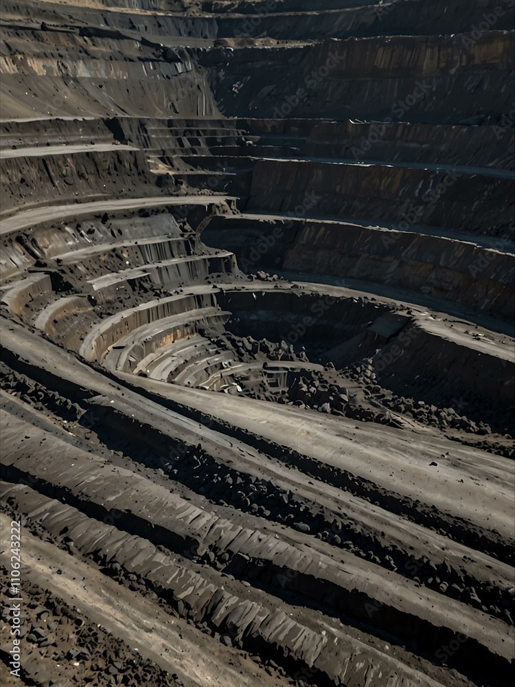 Aufkleber high-angle view of coal layers in an open-pit mine.