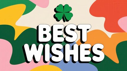 Fototapeta premium Colorful design featuring 'Best Wishes' text and a clover, ideal for greeting cards or digital invitations.