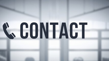 Minimalistic Contact Signage: Focus on 'CONTACT' with Phone Icon in Modern Office Environment, Ideal for Business Communication