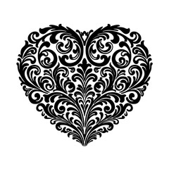 Vector ornate heart. Elegant decorative heart-shaped illustration. intricate baroque motifs. Symmetrical design, sophistication, romance,  for decorative and artistic application, textile, sticker