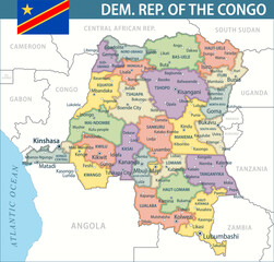 Fototapeta premium Democratic Republic of the Congo Map Vector New 2024 Colorful - Customizable layered political map of Democratic Republic of the Congo for website, education, reports, news