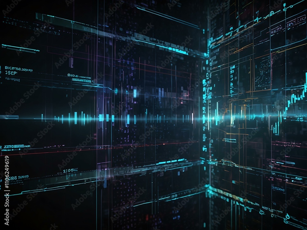 Poster hi-tech digital visuals with modern tech graphics.