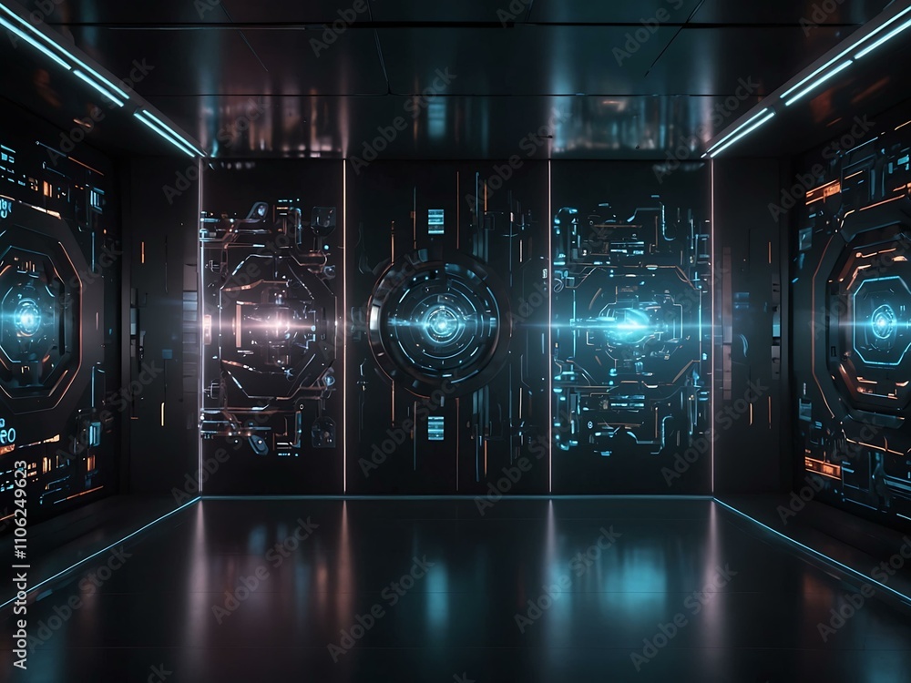 Poster hi-tech futuristic background with advanced technology visuals.
