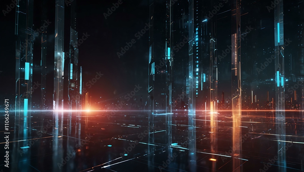 Poster hi-tech futuristic background with digital tech visuals.