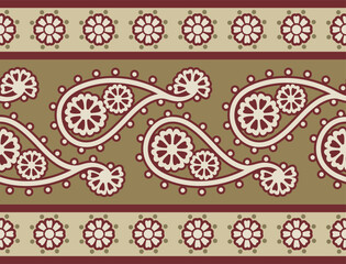 Vector seamless floral ethnic frieze. Ornamental motifs in Eastern, Arabic, Oriental style. Retro wedding backgrounds, page decorations, damask, carpet, tile, embroidery patterns.