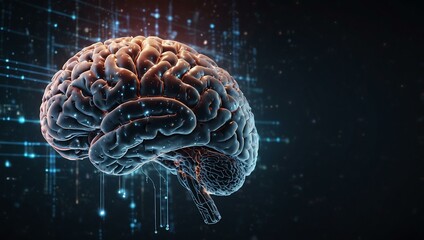 Fototapeta premium Holographic brain projection with a focus on digital elements.