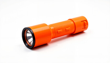 Isolated item on white background featuring an orange flashlight
