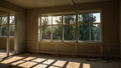 Home renovation with sunlight streaming through windows.