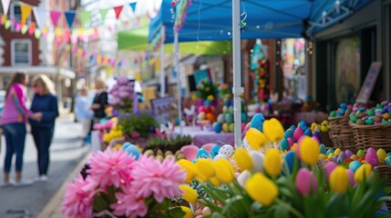 Obraz premium Vibrant Easter Craft Fair with Decorated Booths and Festive Atmosphere for Families
