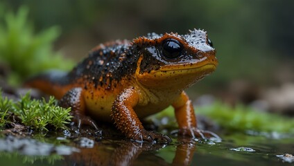 Fototapeta premium Hong Kong warty newt in a wetland.